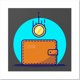 Wallet With Gold Coin Cartoon Vector Icon Illustration Posters and Art